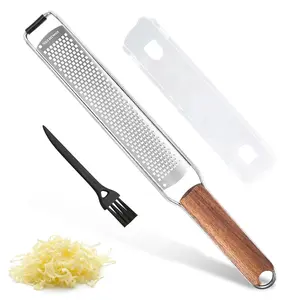 Lemon Zester & Cheese Grater with Brush, Stainless Steel Wood Handle, Dishwasher Safe, Ideal for Citrus, Cheese, Vegetables, Fruits
