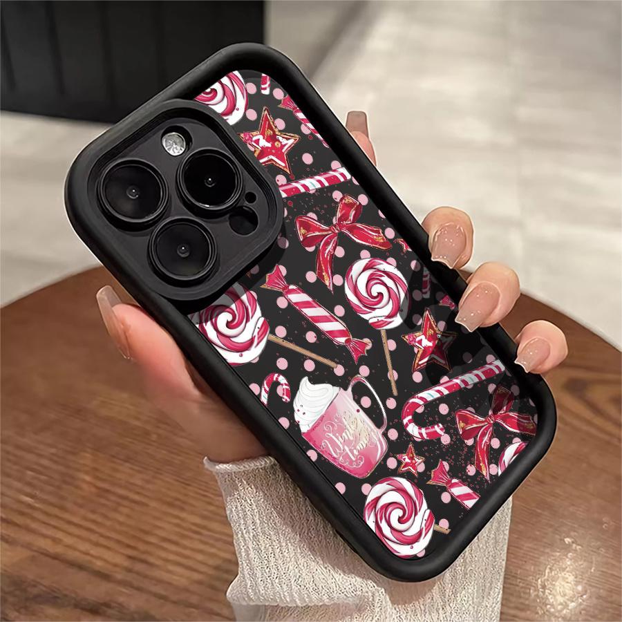 Phone Case: 1pc Christmas Candy Lollipop Bow Phone Case Suitable for Apple iPhone 17 E Air Pro ProMax iPhone16 15 14 Plus 13 12 Mini 11 X XS XR Antidrop Softshell Cartoon Style Cute Can Be Given to Friends