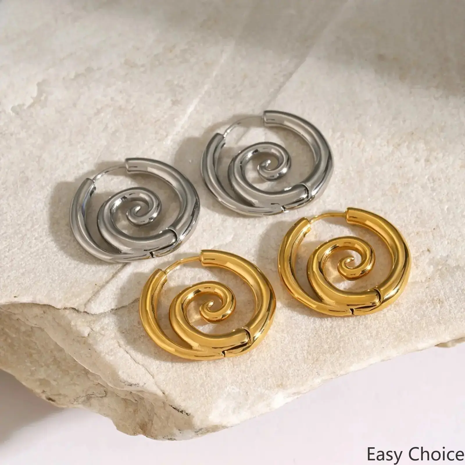Women Faux Stretched Spiral Hoop Earrings, Stainless Steel Gothic Coil Ear Cuffs, Hypoallergenic Cartilage Helix Piercing Jewelry