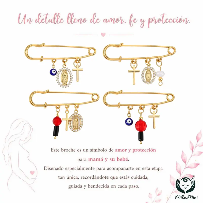 Milamini 4pcs Protection Brooch for Pregnancy & Baby | Evil Eye Protection Charm Pin