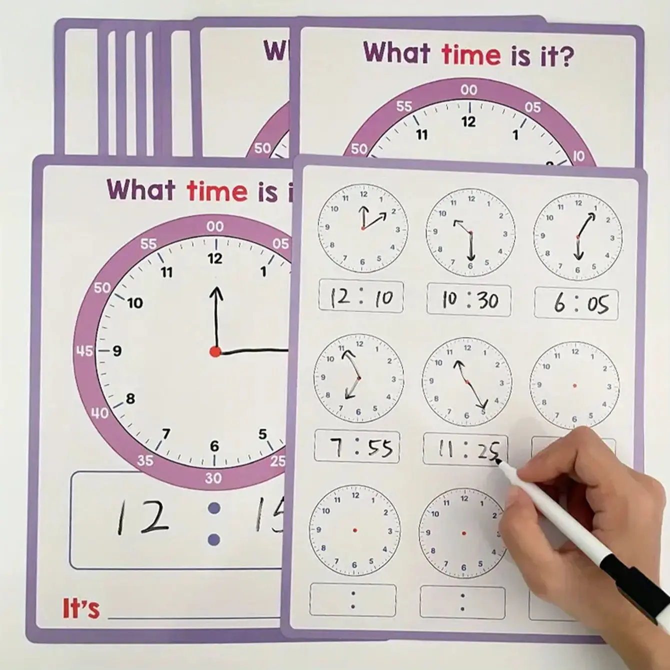 Children Learning Clock Set, 10pcs Dry Erase Teaching Tools, Analog Design, Home School Classroom Supplies, Primary Education, Time Recognition