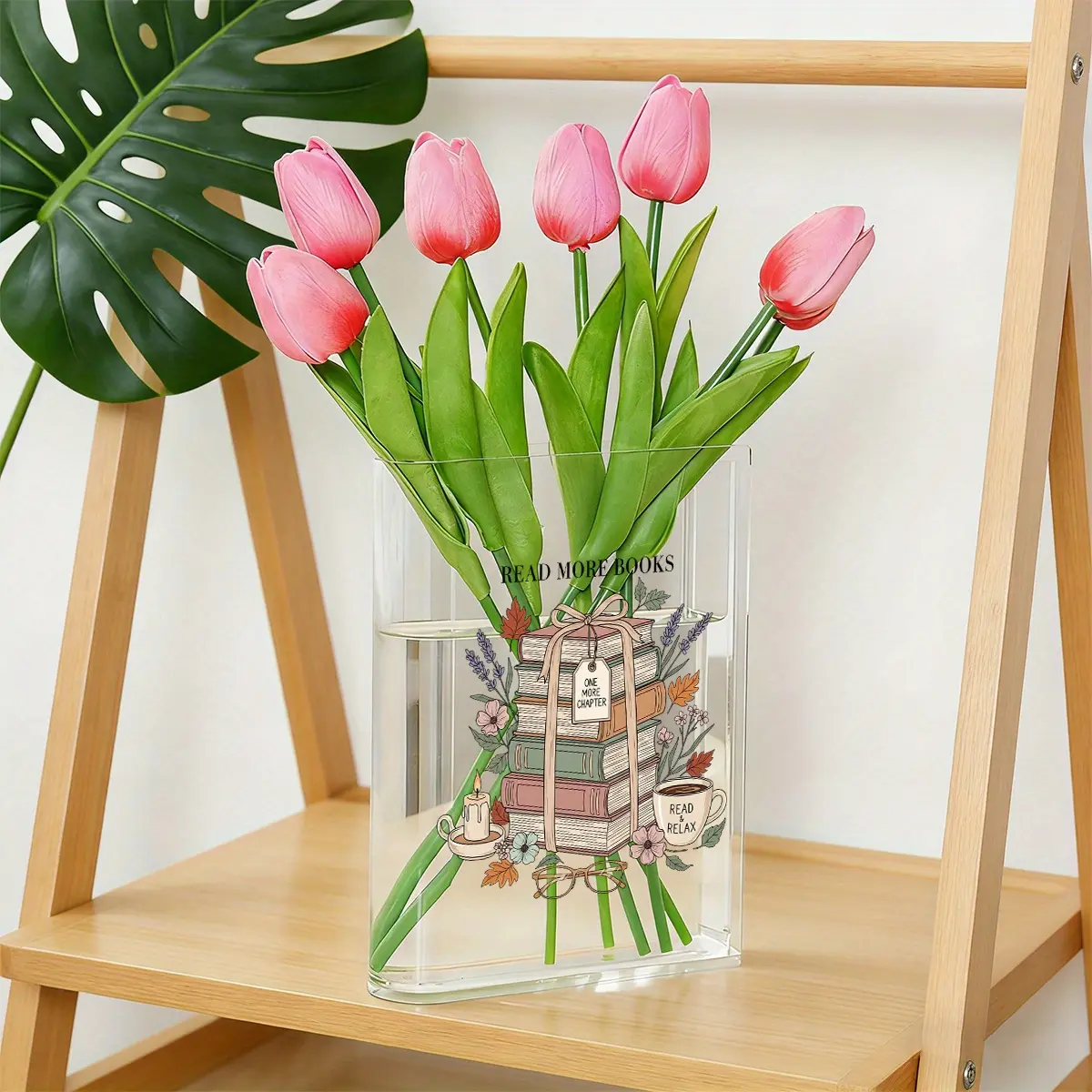 Clear Acrylic Book Vase & Bookend with Inspirational Quotes, Boho Rectangular Decor with Wavy Edges, Multifunctional Bookshelf Flower Vase, Home Decor Vase, Valentine Gift for Book Lovers