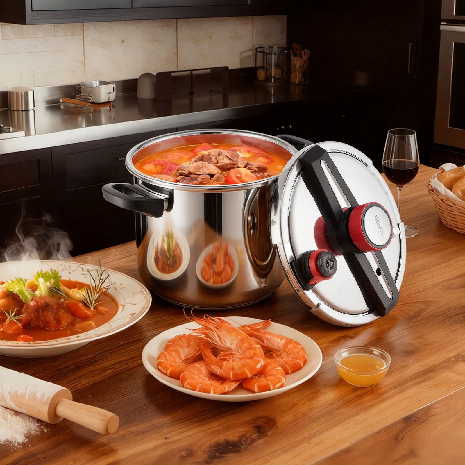 VEVOR Pressure Cooker, 12Qt Pressure Cooker Stainless Steel, Pressures Canner with Steaming Rack, Tempered Glass Lid, Three Pressures Settings for Meat, Beans, Rice, Soup, Sauces, Cook up to 100 kPa VEVOR Pressure Cooker, 12Qt Pressure Cooker Stainless Steel, Pressures Canner with Steaming Rack, Tempered Glass Lid, Three Pressures Settings for Meat, Beans, Rice, Soup, Sauces, Cook up to 100 kPa