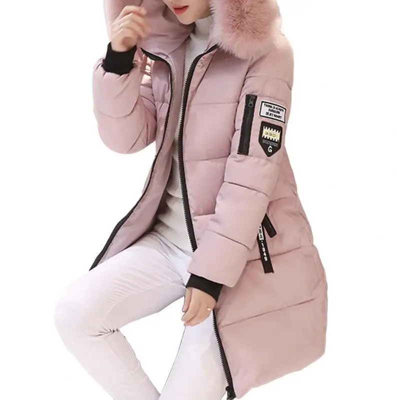 2025 New Winter Coat Women's Jacket Neckline Long Basic Coats Thick Jackets Cotton Padded Outerwear Parkas Female Clothes
