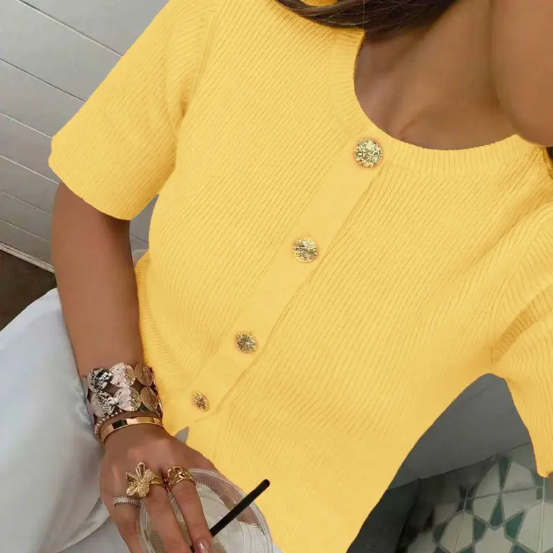 Women's Casual Chic Loose-Fitting Knit Cardigan Sweater, Soft Wax Texture, Short Sleeve, Spring/summer, Perfect for Dates, Leisure, Vacation, Knitwear