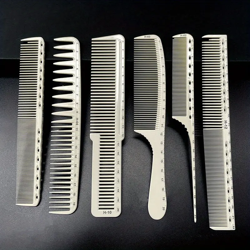6-Piece Professional Haircut Comb Set, Precision Measurement, Durable Material, Salon Tools, Barber Combs, Ideal for Barbers, Beauty Schools