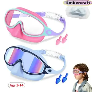 Aesthetic Swim Goggles for Kids 2-Pack, Anti-Fog UV400 Wide View Swimming Glasses with Leakproof Silicone Cushion, Adjustable Comfort Fit & Nose Clip, Must-Have Summer Pool Essentials for Beach Vacations, Diving & Water Play Ages 3-14