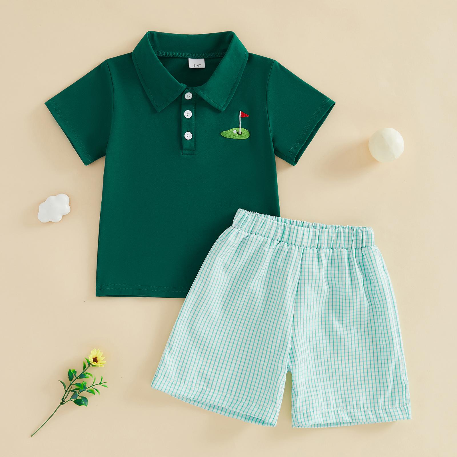 Toddler Baby Boy Golf Outfit Golf Short Sleeve Collared Polo T Shirt Striped Shorts Set Cute Boys Summer Clothes