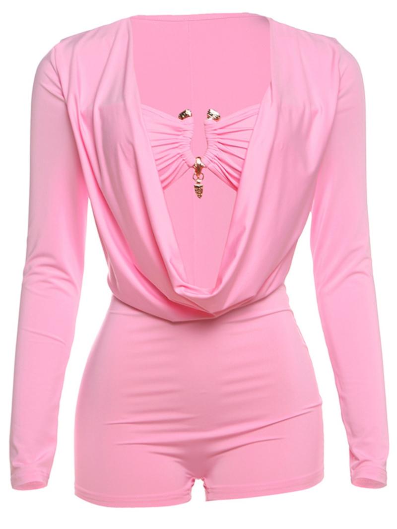 Women's 2 in 1 Draped Design Romper, Casual Thigh Fitted Long Sleeve Skinny Romper for Daily Wear, Ladies Clothes for Spring & Fall