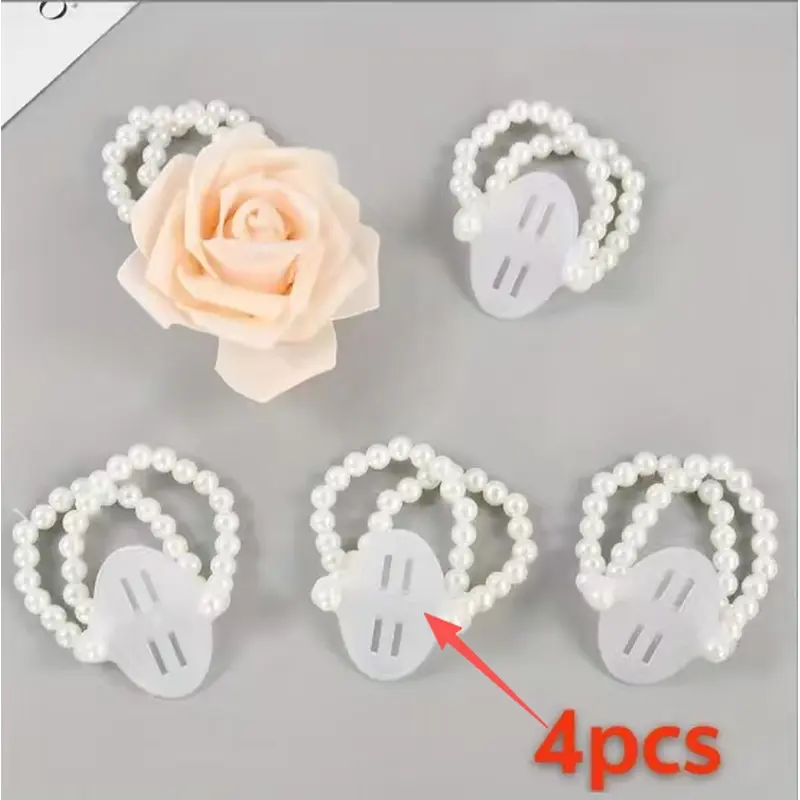 Gift from 4pcs for her/him: 4-piece elegant elastic pearl wristband-plastic corsage accessories with artificial flowers, very suitable for weddings and beach parties, wedding decoration | elegant design | plastic wristband, Halloween, Christmas.