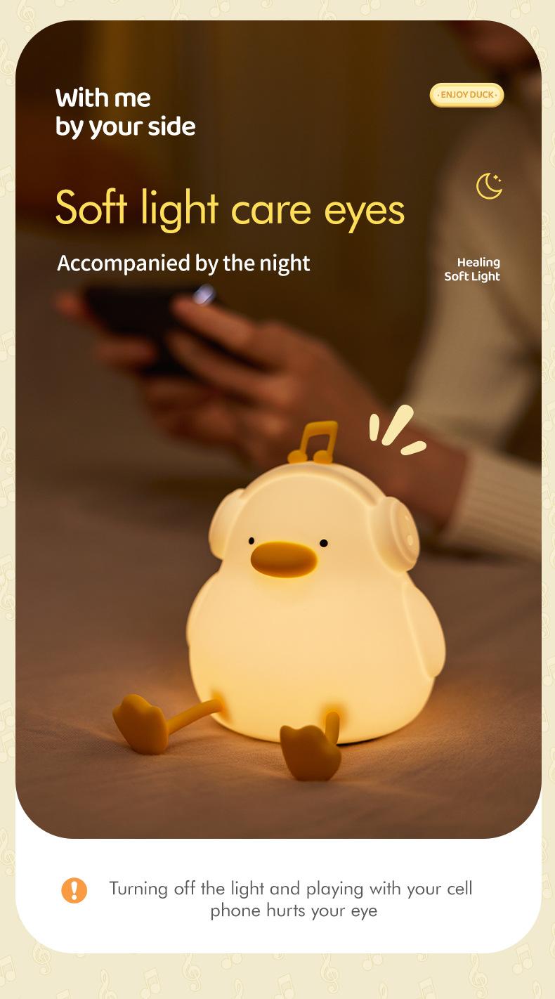 Happy Duck Night Light - Silicone Touch-Activated Music Lamp, USB Rechargeable Bedside Decor for Kids' Room (Gift Ready)