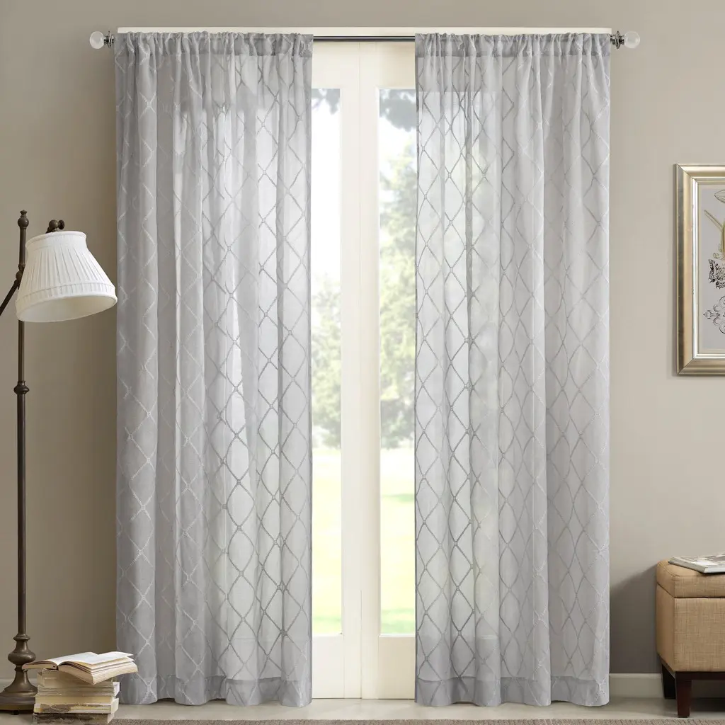 Nokaa Diamond Sheer Window Curtain Panel - Light Filtering Semi Sheer Voile Drape, Single Piece 50"W x 84"L, Rod Pocket Top, Polyester, Machine Washable, for Living Room Bedroom Kitchen Bathroom Window Treatment Decoration