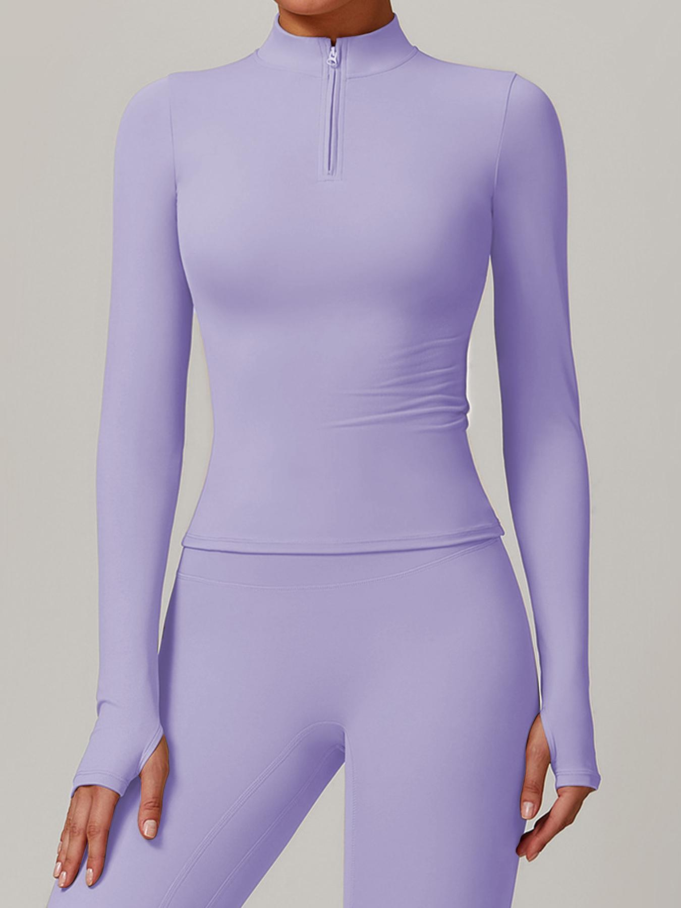 Women's Solid Long Sleeve Sports Tee, Quick Drying Breathable Comfortable Sports T-shirt for Yoga Gym Workout Running, Ladies Sportswear for Spring & Fall, Gym Yoga Tops, Athletic Yoga Tops