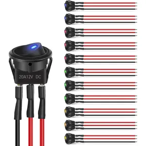 Nilight 12pcs 3-Pin SPST Rocker Toggle Switches with Wired Round LED Light, 12V 20A On Off Control for Car Truck, 36pcs Wires Included