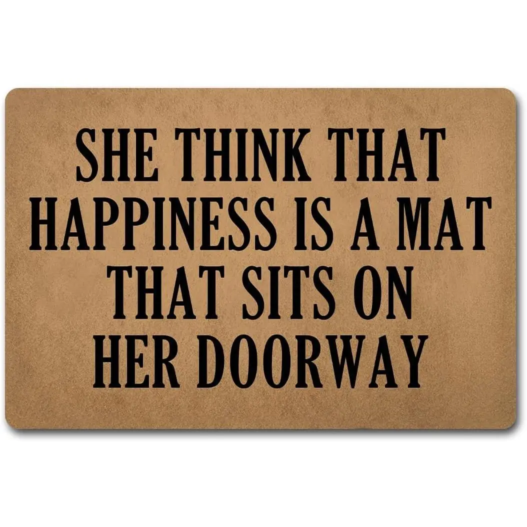 Funny Welcome Doormat Anti-slip Backing Doormat She Think is a Mat Sits on Her Doorway (23.7 in X 15.6 in) Welcome Mats For The Entrance Way Warming Gift Mat Porch Decor Rug