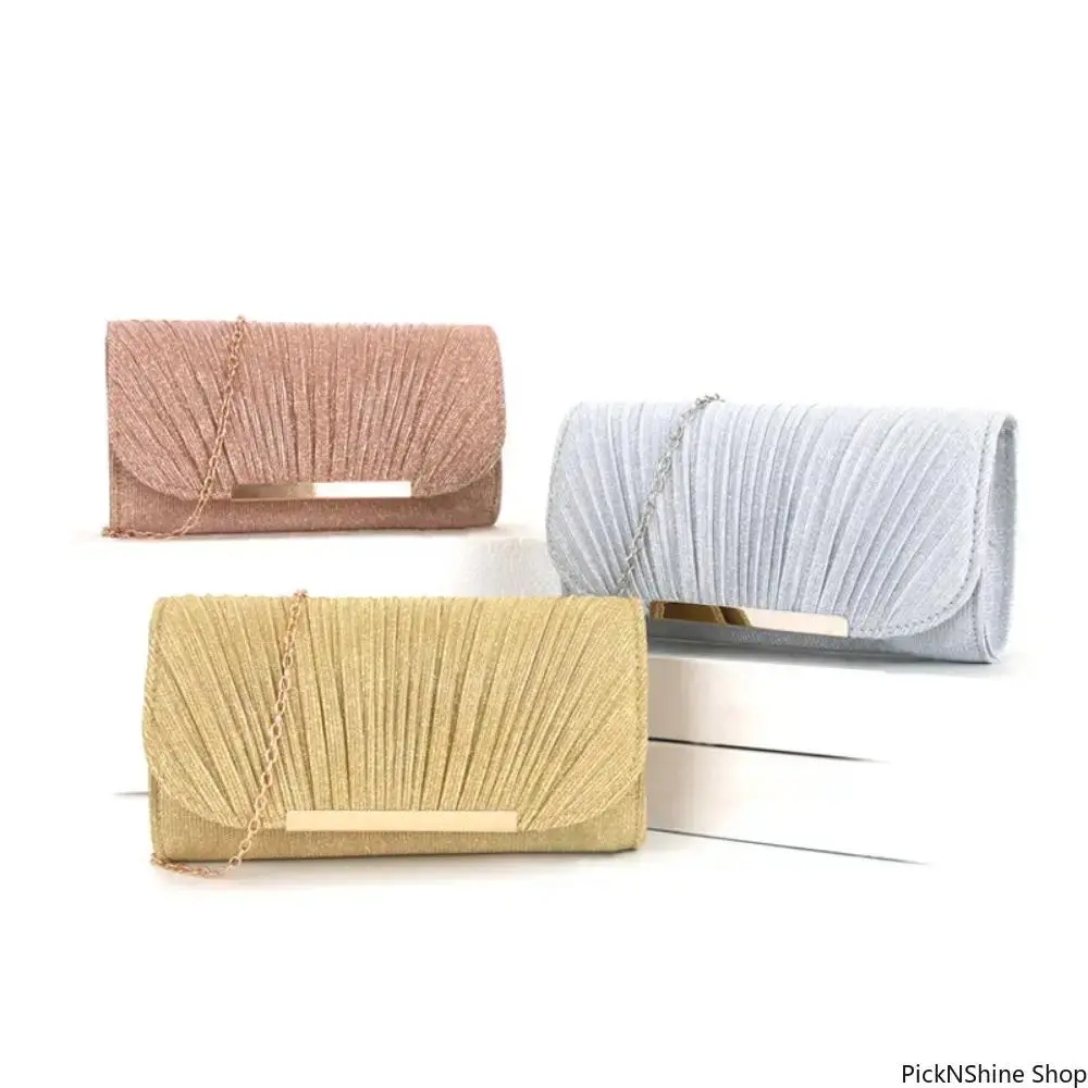 Women's Pleated Evening Shoulder Clutch, Soft Faux Synthetic Leather Formal Purse with Chain Strap for Wedding & Night Out, Bags For Women, Faux Leather, Elegant, Round Bottom, Soft Synthetic, Minimalist, Clutch Purse, Soft Texture