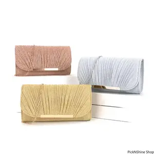 Foreign Trade Factory Direct Sales Pleated Evening Clutch Bag for Women, Soft Faux Leather Messenger Handbag with Round Bottom Design, Minimalist Solid Color Chain Strap Dinner Bag, Elegant Formal Party Clutch Purse for Wedding, Banquet and Night Out