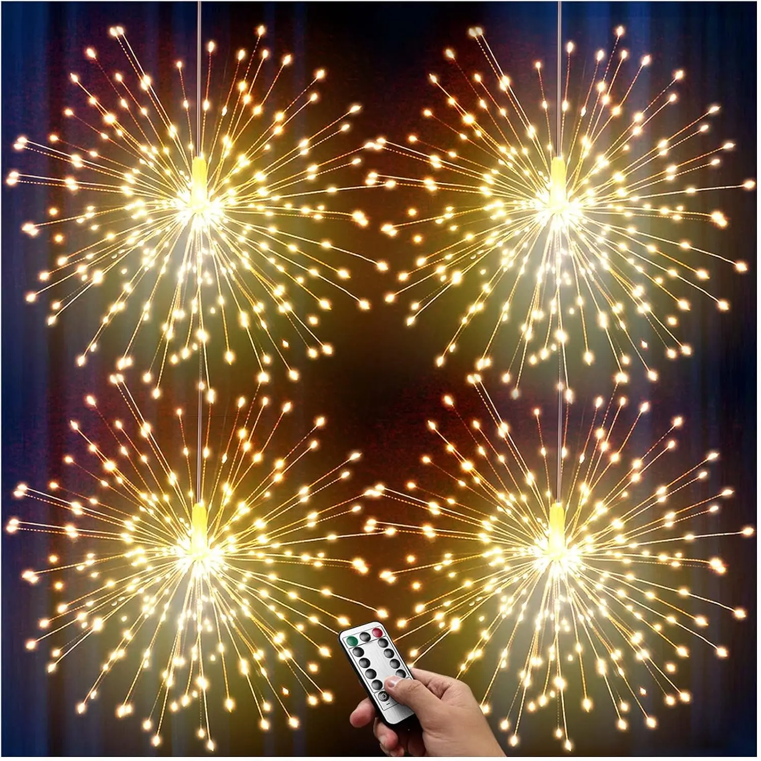 Firework Lights 4 Pack 3200K Warm White 120 LED Starburst Lights |  Operated Chandelier  Lights with Remote, 8 Mode  Ceiling Decor for  Indoor/Outdoor Christmas Decor