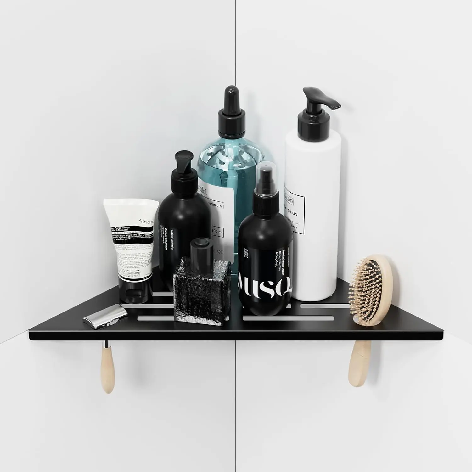 Corner Shower Shelf 10" Slot Design Recessed Shower Shelves for Tiled Wall, 304 Stainless Steel Corner Shelves for Bathroom Organizer (Black, Line-1PCS)