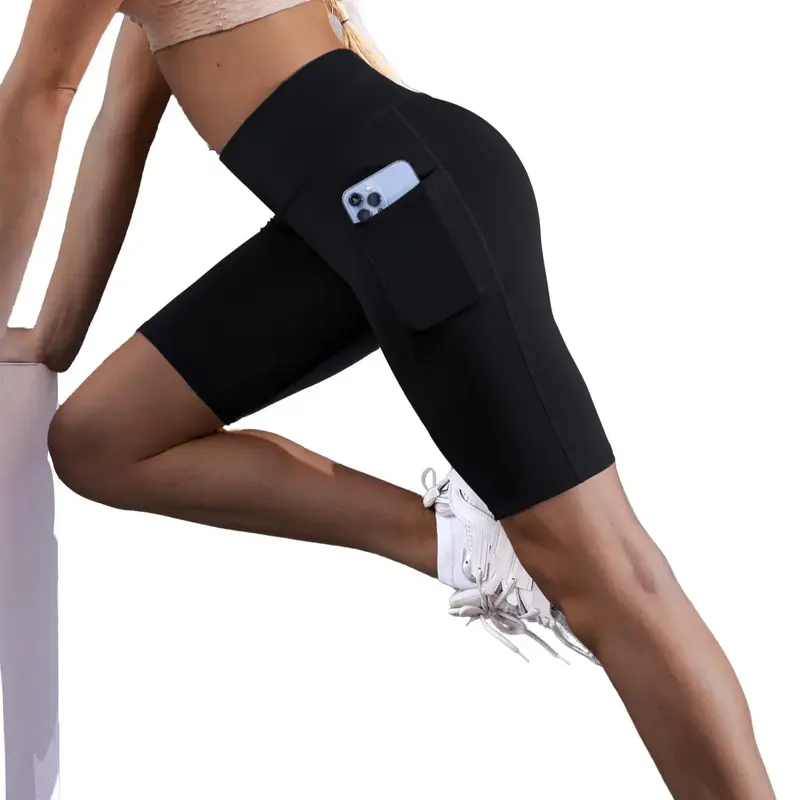 Summer Clearance Sale Ladies' Tight-fitting Sports Shorts, Stretchy Shorts, Running Yoga Shorts, Yoga Pants, High Waist  Tummy Control Shorts with Pockets, Suitable for Outdoor Walking, Fitness, and Indoor Casual Wear