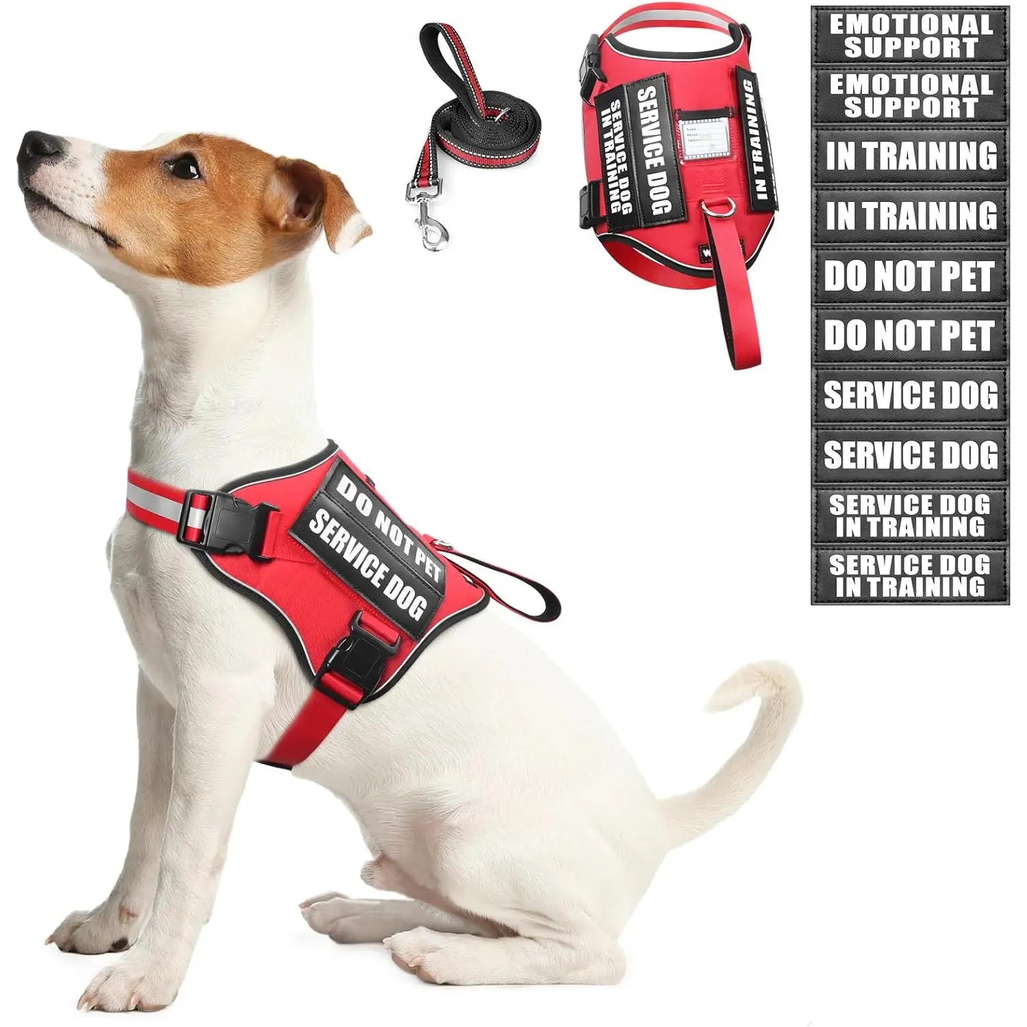 Service Dog Harness & Leash Set, Training Dog Vest with 10 Patches, Emotional Support Therapy Harness for Small Medium Large XL Dogs (Red, S)