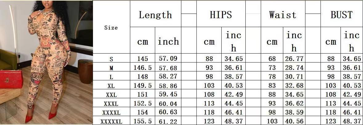 Fashion Sexy Printed Zipper V-Neck Skinny Jumpsuit