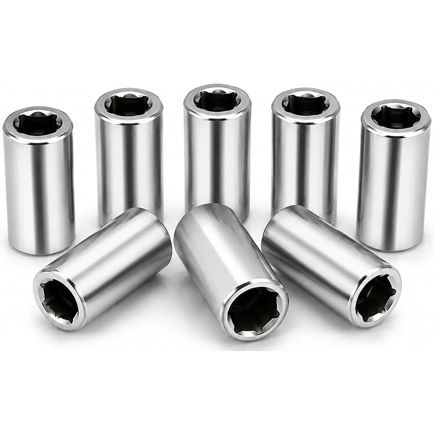 8 count 1/4" Square to 1/4" Hex Adapter Set, Socket to Bit Converter,  Drive Adapter Kit, Includes 8 Short (25mm) Extension Sleeves