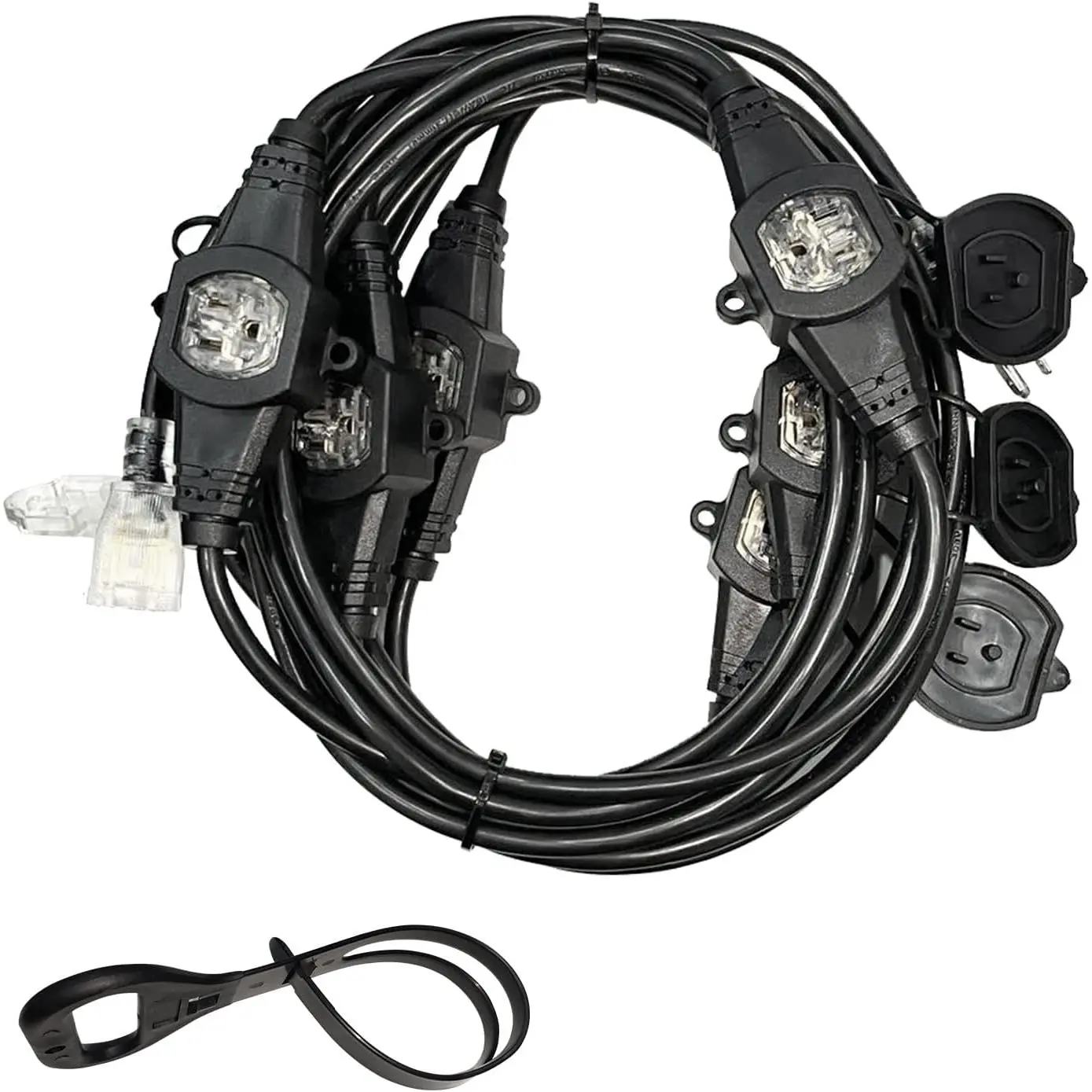 25FT Power Extension Cord 3 Prong, 16 Gauge 5-15R Cable Male Plug to Female Connector,7 Outlets Multiple Evenly-Spaced Plug,Suitable for Stage Setting or Outdoor.