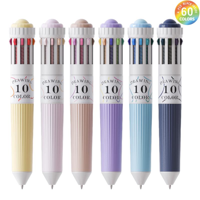 6 Pack Multicolor Pens, 60 Colors, 10-in-1 Colored Ballpoint Pen,0.8mm Fine Point Smooth Writing, Retractable Ballpoint Pens for Office School Students Gifts