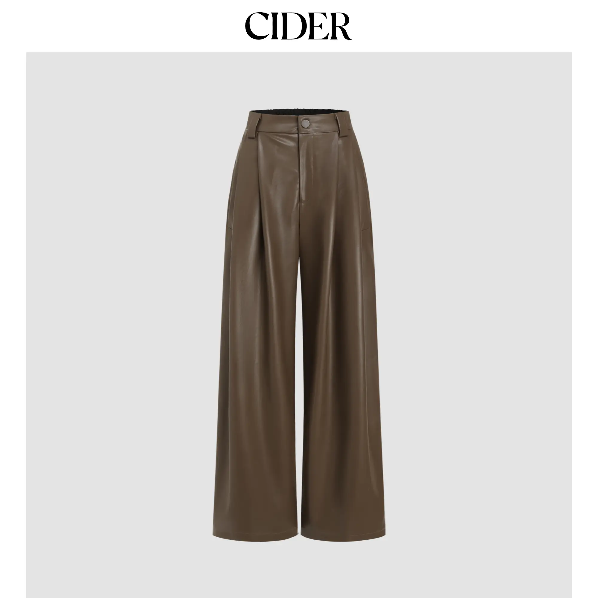 Cider [size 2-10] Faux Leather High Waist Solid Wide Leg Trousers