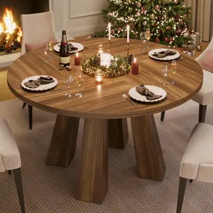 Garvee 47" Round Dining Table for 4-6 People, Sturdy Wood Kitchen Table with Strong Base and 4 Legs, Farmhouse Style Circle Dinner Table Ideal for Dining Room or Living Room, Walnut Finish