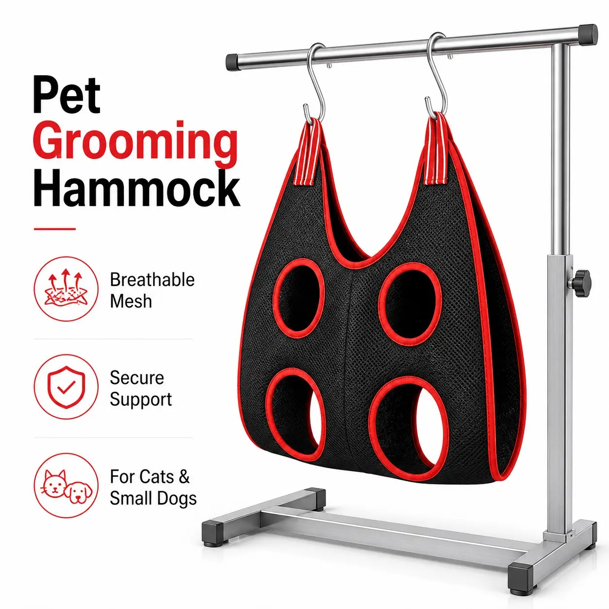 Professional Dog Cat Grooming Hammock Set, Breathable Pet Restraint Sling with S-Shaped Hooks and Nail Clipper for Safe Nail Care and Ear Cleaning