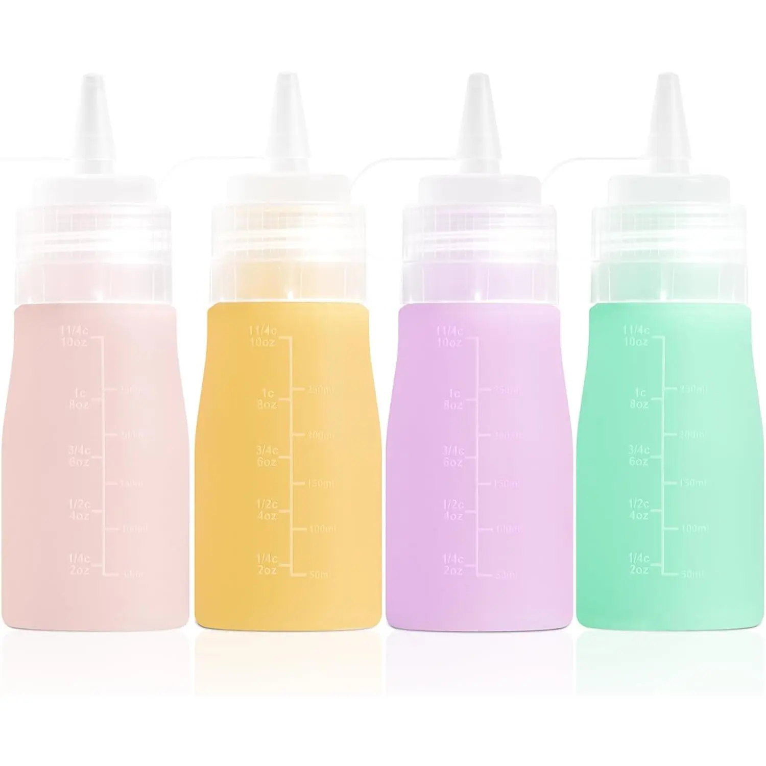 Condiment Squeeze Bottles, 12 oz  Squeeze Bottles For Sauces, Leak Proof Condiment Containers with Extra Interchangeable lid, Easy Squeeze for Oil, Honey & Dressings,  (4 Pack)