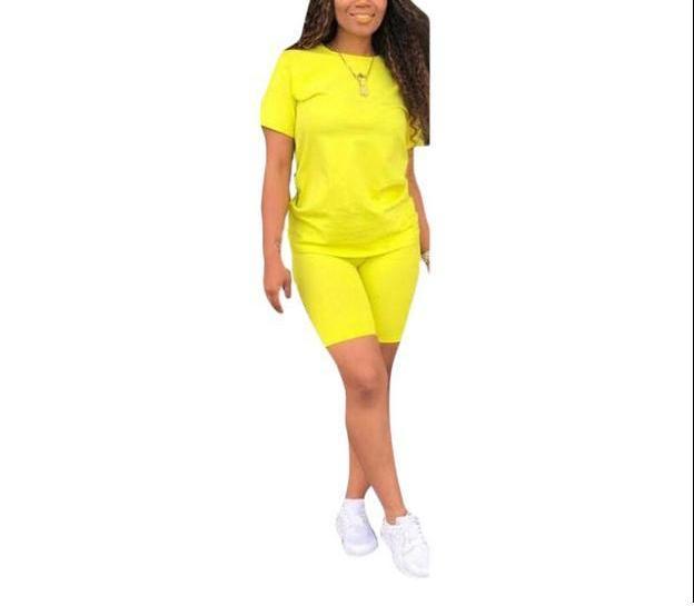 Biker Short Sets Women 2 Piece Outfits Summer Short Sleeve Jogger Tracksuit Large size loose sportswear two-piece suit
