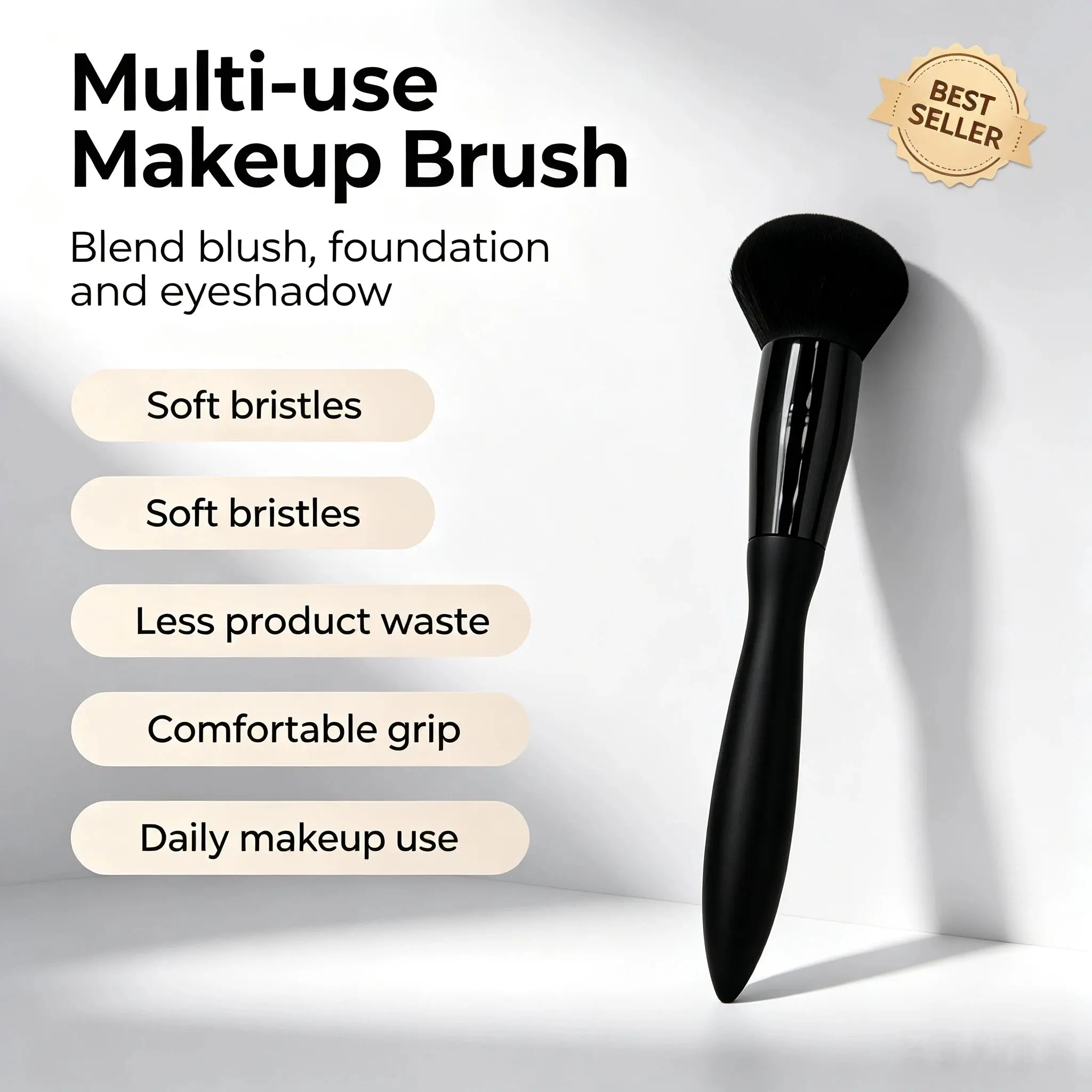 Single Waist-Curved Makeup Brush, Super Soft Elastic Handle, Large Size High-Quality Beauty Tool, Blush Eye Shadow Brush