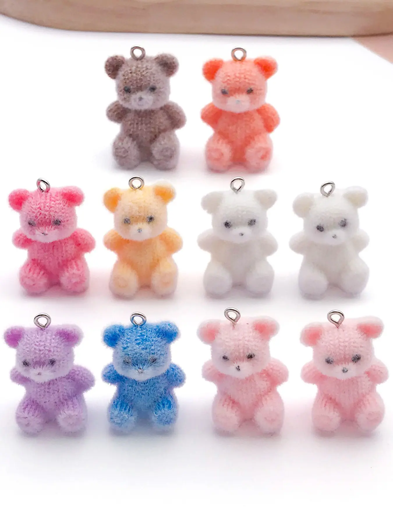 10pcs Cute Flocking 3D Macaron Color Bear Resin Charms Mini Teddy Bear Pendants DIY Jewelry Making Accessories for Bracelet Necklace Bag Ornament