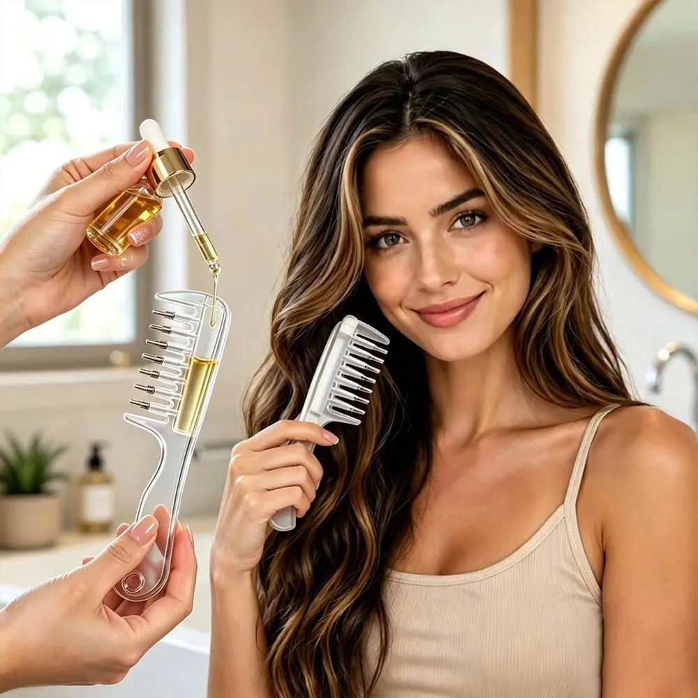 3pcs Hair Oil Applicator Comb Set, Scalp Oil Comb with 2 Accessories, Non-Greasy Serum Application, Wide-Tooth Liquid Dispenser
