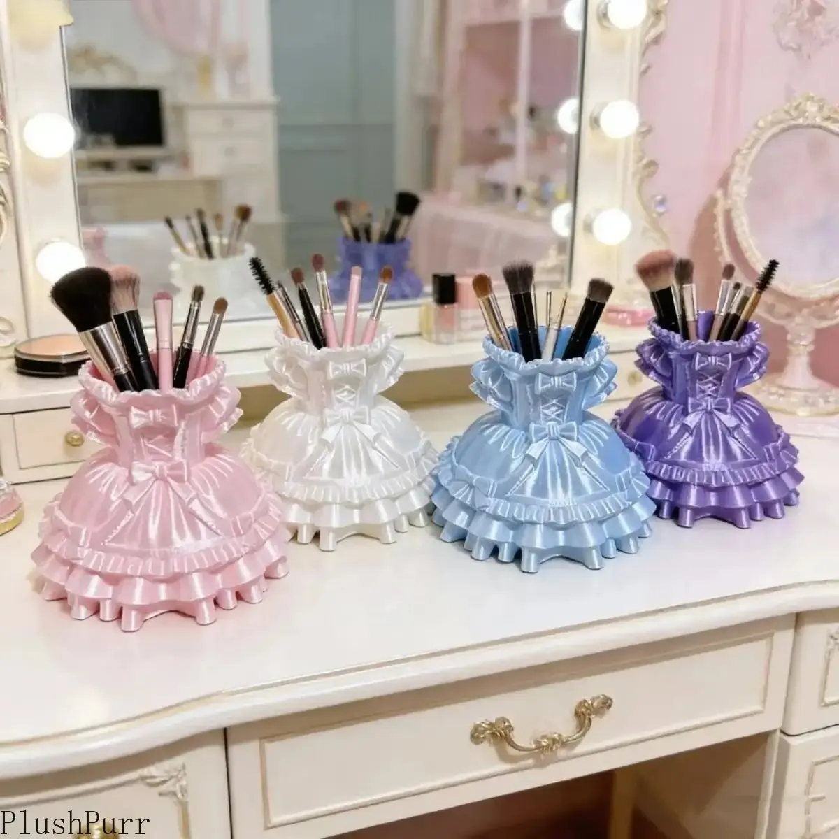 Kawaii Princess Dress Desk Organizer, Lightweight Pen Holder and Makeup Brush Storage Box for Girls, Cute Dorm Room Decor, Desktop, Room Accessories, Bedroom, Girl Room Decor, Office tiktokshopbacktoschool