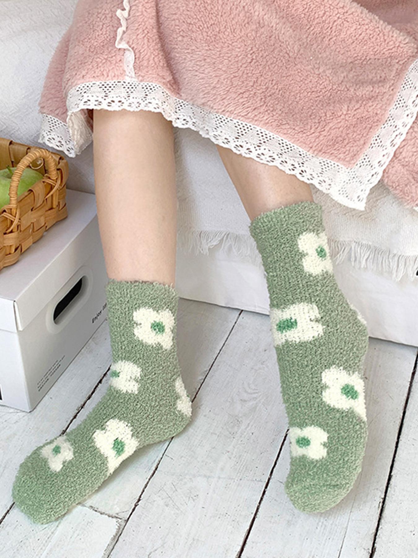 Women's Fruit Print Coral Fleece Crew Socks, Casual Soft Comfy Cute Thermal Socks for Fall & Winter, Women's Socks for Daily Wear