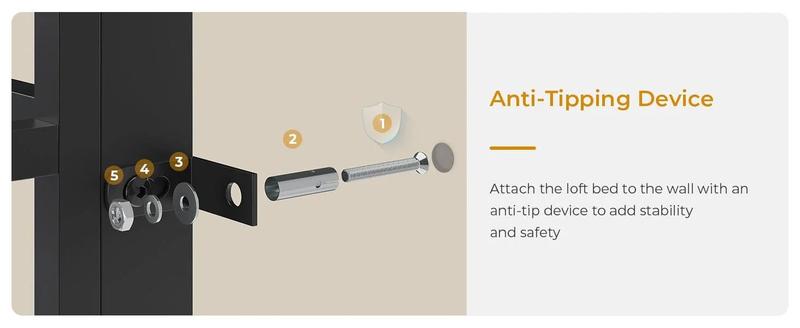 Sikaic Twin Size LED Loft Bed Frame with Desk and 8 Drawers Grey Safety Guardrail Effective Space Saving