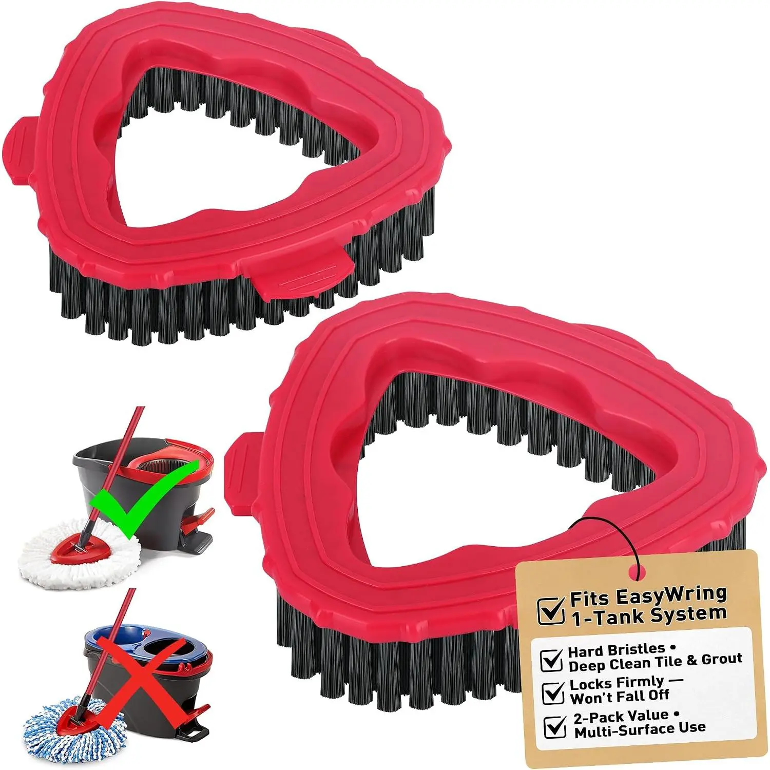 2 Pack Scrub Brush  for EasyWring 1- System, Hard Bristle Spin Mop Scrub Brush Attachment for Tile, Bathroom, Kitchen, Deck & Floor Cleaning