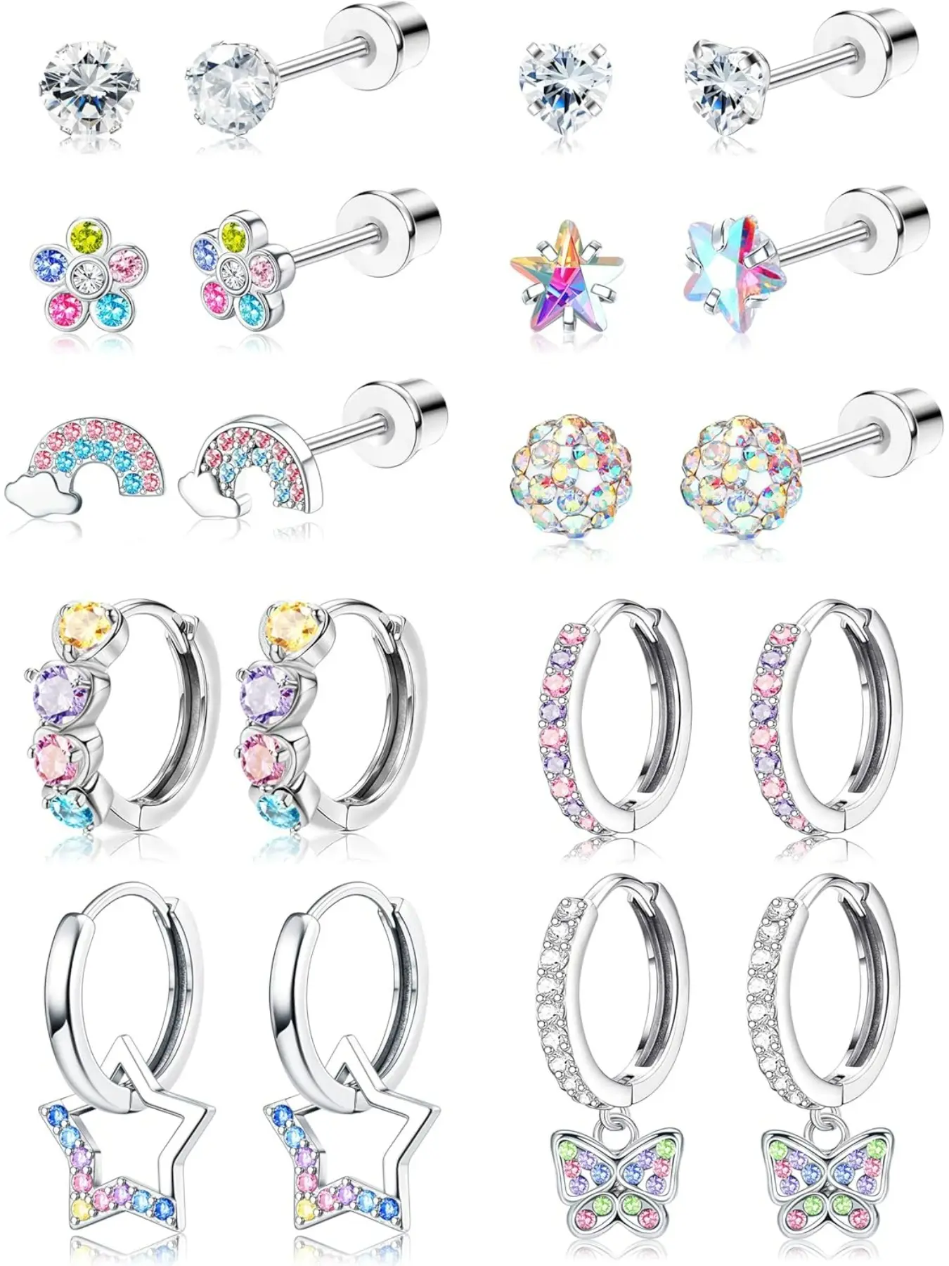 Hypoallergenic Earrings For Girls Women Surgical Stainless Steel Flat Back Earring Set For Sensitive Ears Kids Earrings Toddler Cute Girls