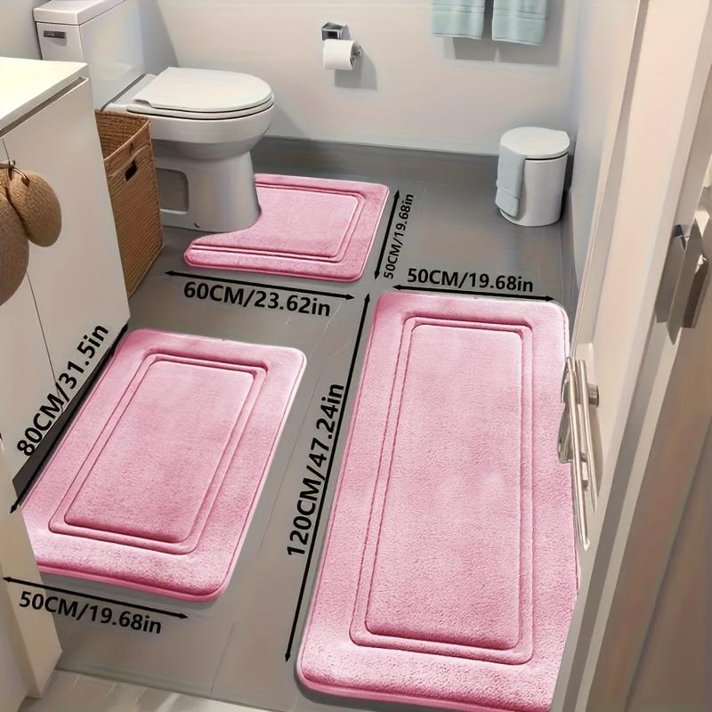 3pcs Non-Slip Bath Mats |   Ultra-Absorbent, Soft Polyester Bathroom Rugs for Tub, Shower, Home Decor and Floor Matting