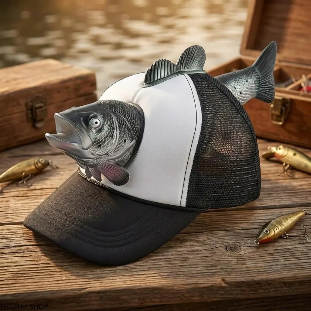 Unisex Fish Print Trucker Hat - Lightweight, Breathable Mesh Sun Cap for Outdoor Summer, Fishing Activities