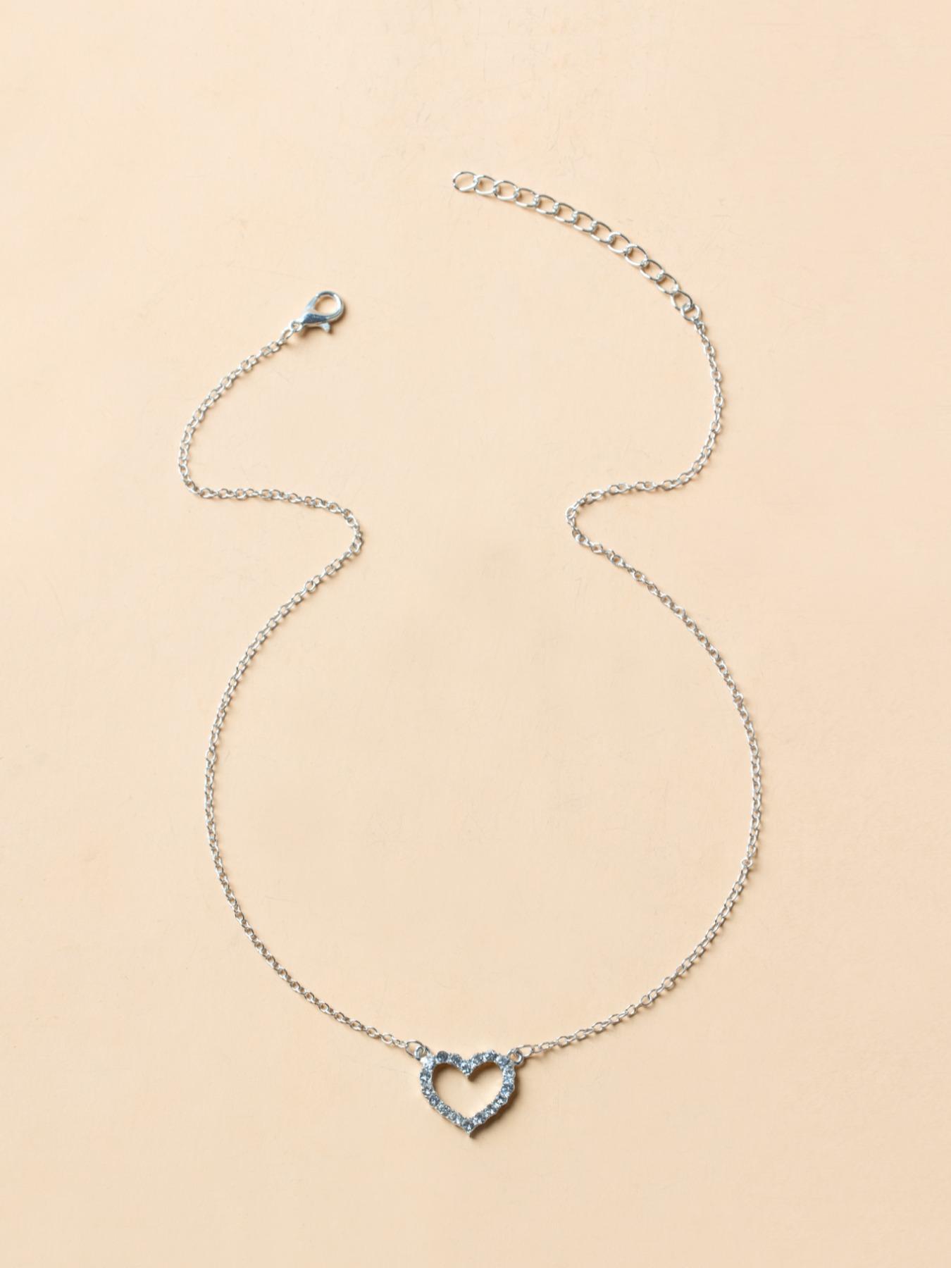 Elegant Rhinestone Heart Shaped Design Pendant Necklace for Women, Stainless Steel Jewelry for Gift, Fashionable Accessories for Daily Decoration As Gift, Mother's Day Gifts