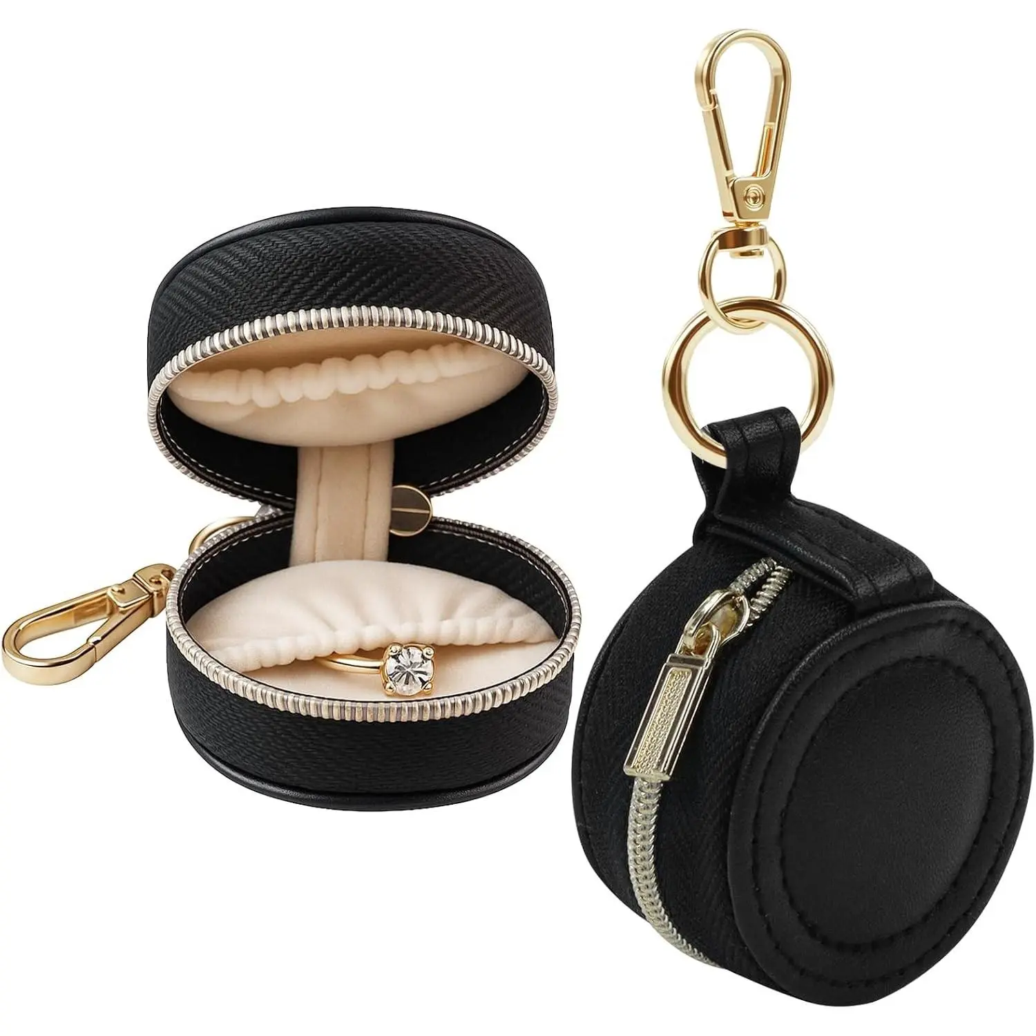 Portable Ring Keychain Holder for Gym and Travel - Black Jewelry Holder for Sports Bag, Compact Ring Earring Necklace Storage Case