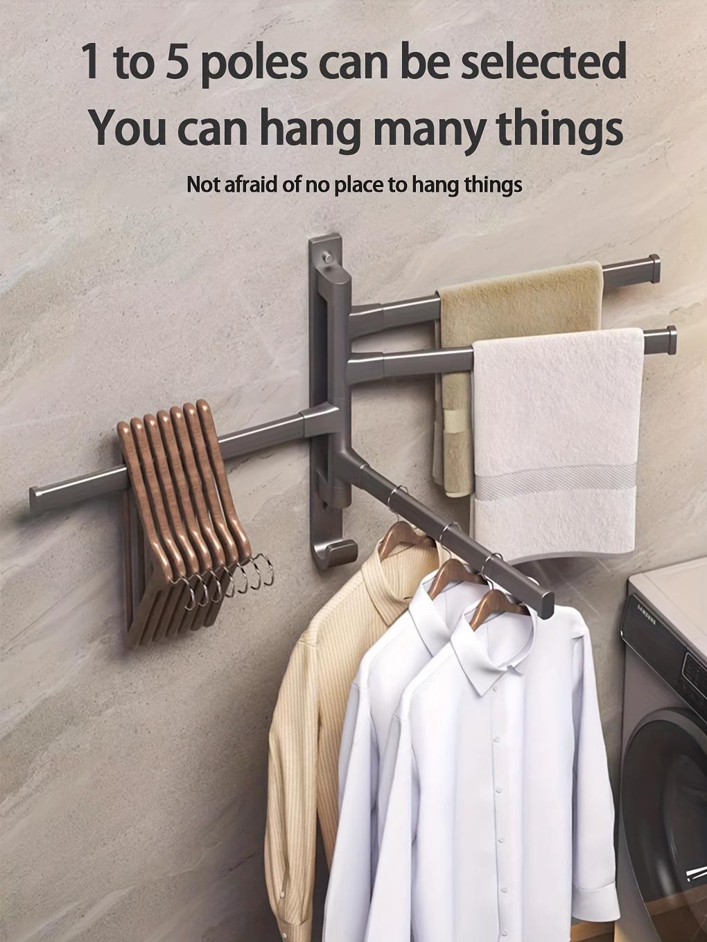 Multi-bar rotating towel rack, wall-mounted bathroom towel rack, space-saving corner hooks, metal rod with smooth rotation