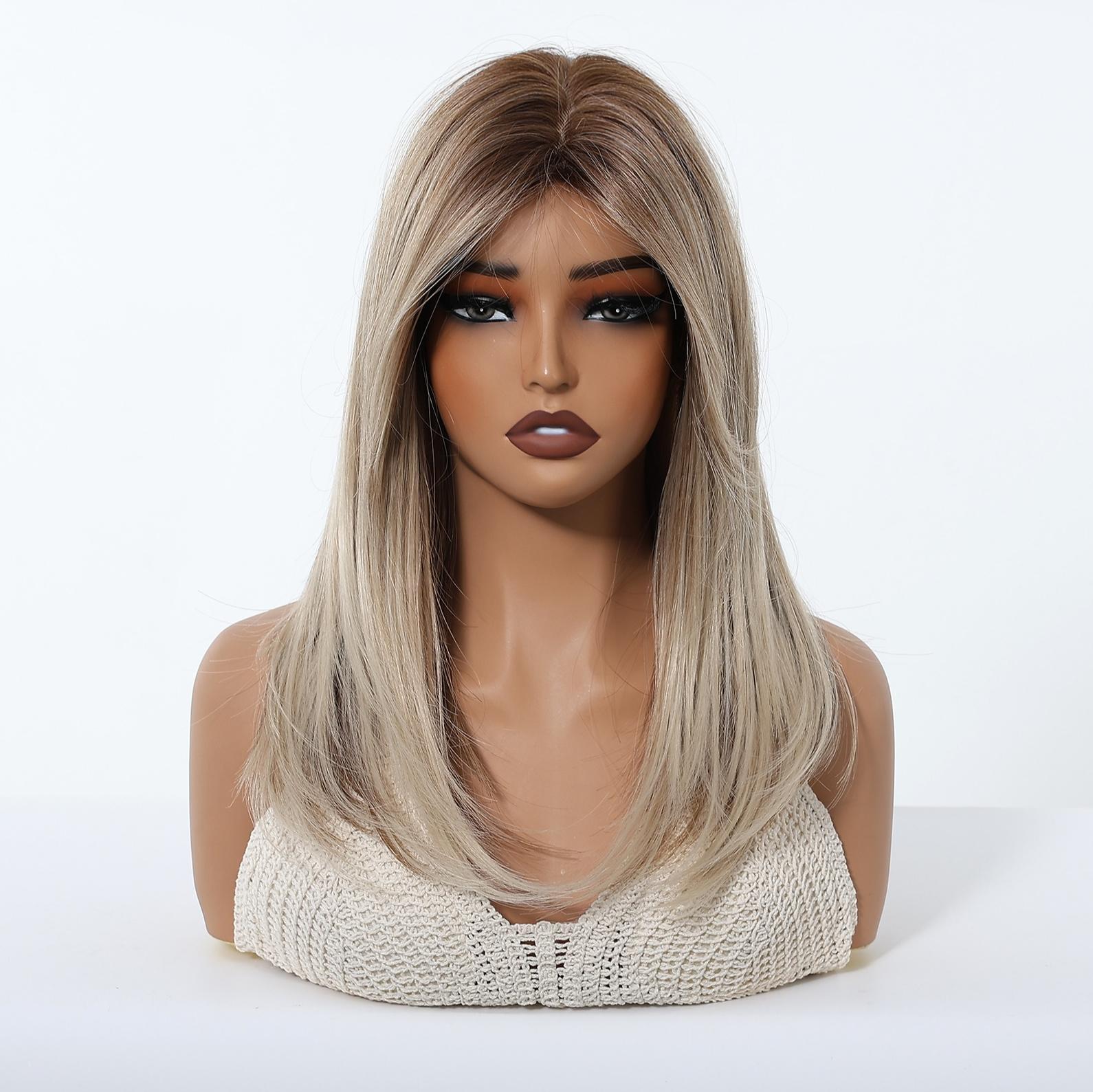 16 Inch Long Straight Blonde Wigs for Women, Gorgeous Fluffy Wigs with Curtain Bangs, Synthetic Full Machine Wigs, Soft & Lightweight for Daily Wear & Casual Outings,Eye-Catching Hair Wigs for Party, Festival & Holiday Looks