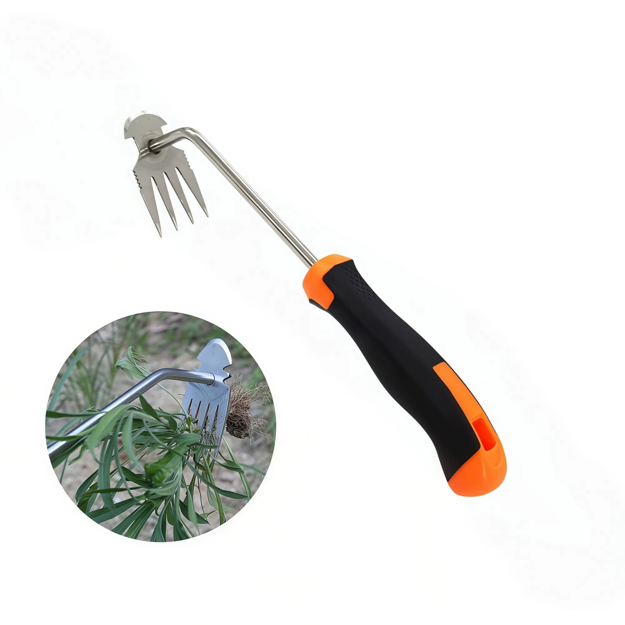 Portable Garden Weed Removal Tool, Stainless Steel Handle, Rubber Hand Grip, Dual Purpose Manual Weeder for Vegetable Gardening, Hoe Garden Tool