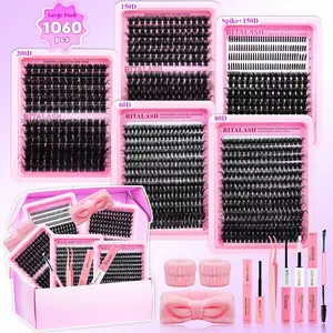 RITALASH 1060PCS Mixed Length Individual False Eyelashes Kit, DIY Eyelash Extensions, Natural-Looking Eyelash Extensions with Accessories, Self-Grafting Curling Lashes for Women, Makeup Products
